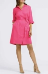 Foxcroft Agnes Belted Cotton Blend Shirtdress In Pink Flambe