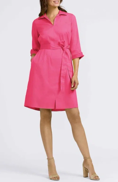 Foxcroft Agnes Belted Cotton Blend Shirtdress In Pink Flambe