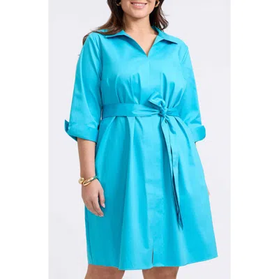 Foxcroft Agnes Belted Shirtdress In Ibiza Turquoise