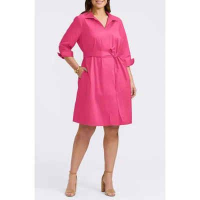 Foxcroft Agnes Belted Shirtdress In Pink Flambe