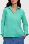 Foxcroft Agnes Cotton Blend Popover Top In Green