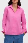 Foxcroft Agnes Cotton Blend Popover Top In Pink