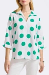 Foxcroft Agnes Dot Print Three-quarter Sleeve Cotton Popover Top