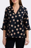 Foxcroft Agnes Dot Print Three-quarter Sleeve Popover Top In Black