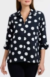 Foxcroft Agnes Dot Print Three-quarter Sleeve Popover Top In Blue