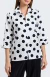 Foxcroft Agnes Dot Print Three-quarter Sleeve Popover Top In White
