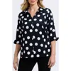 Foxcroft Agnes Dot Print Three-quarter Sleeve Popover Top In Blue