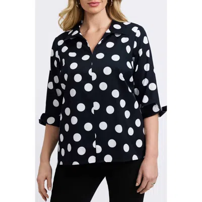 FOXCROFT FOXCROFT AGNES DOT PRINT THREE-QUARTER SLEEVE POPOVER TOP