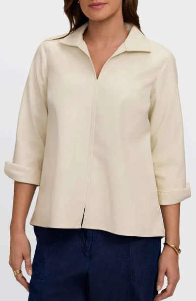 Foxcroft Agnes Faux Leather Long Sleeve Popover Top In White