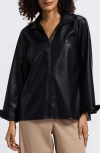 Foxcroft Agnes Faux Leather Long Sleeve Popover Top In Black