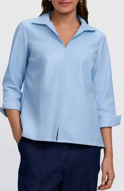 Foxcroft Agnes Faux Leather Long Sleeve Popover Top In Blue