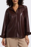 Foxcroft Agnes Faux Leather Long Sleeve Popover Top In Brown