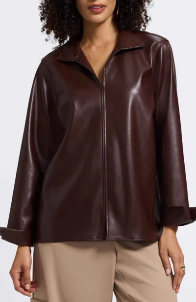 Foxcroft Agnes Faux Leather Long Sleeve Popover Top In Brown