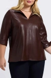 Foxcroft Agnes Faux Leather Long Sleeve Popover Top In Brown