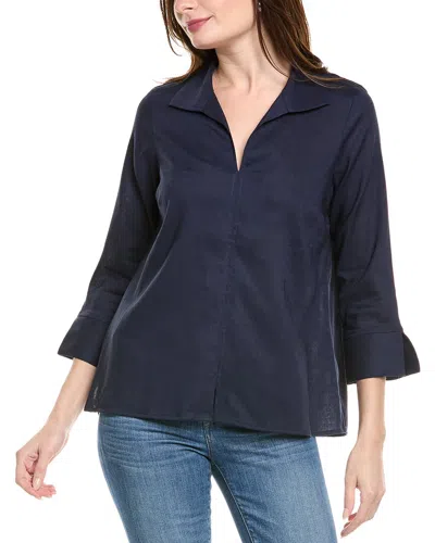 Foxcroft Agnes Linen-blend Shirt In Blue