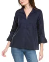 Foxcroft Agnes Linen-blend Shirt In Blue