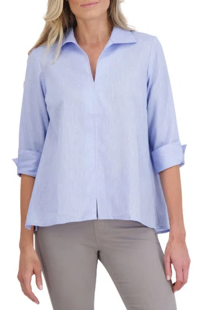 Foxcroft Agnes Linen Blend Top In Blue