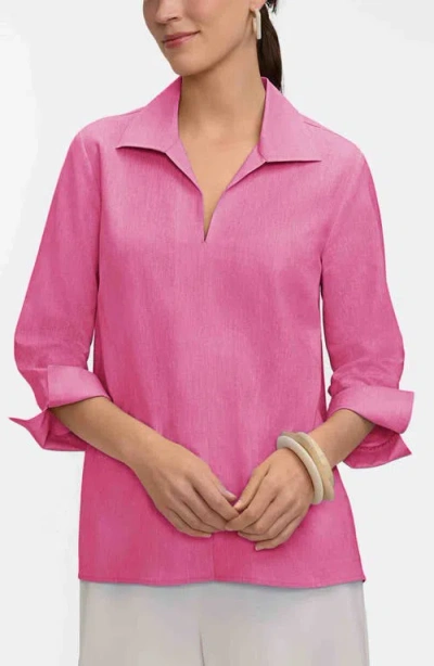 Foxcroft Agnes Linen Blend Top In Pink