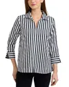 Foxcroft Agnes Stripe Long Sleeve Cotton Sateen Top In White/ Black