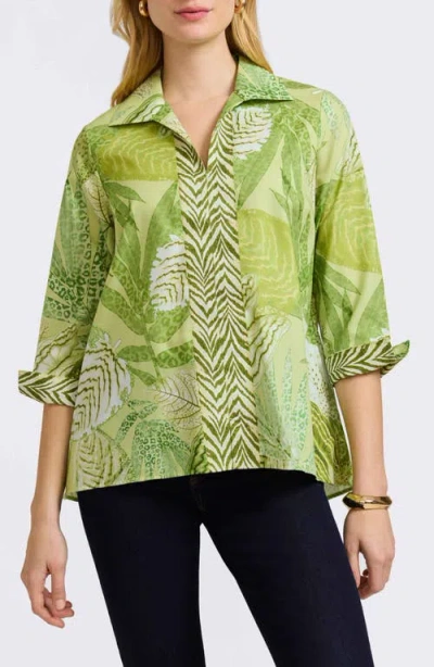 Foxcroft Agnes Mixed Palm Print Cotton Shirt In Green Multi