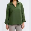 Foxcroft Agnes No Iron Stretch Popover Blouse In Basil In Green