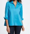 Foxcroft Agnes Three-quarter Sleeve Cotton Blend Popover Top In Blue