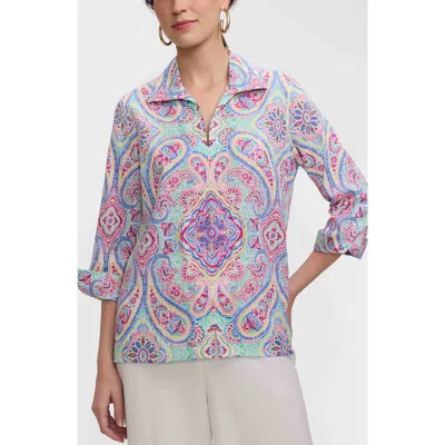 Foxcroft Agnes Paisley Linen Blend Pullover Shirt In Green