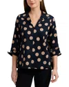 Foxcroft Agnes Dot Print Three-quarter Sleeve Popover Top