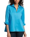 Foxcroft Agnes Three-quarter Sleeve Cotton Blend Popover Top In True Blue