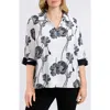 Foxcroft Agnes Poppy Print Three-quarter Sleeve Popover Top