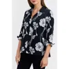 Foxcroft Agnes Poppy Print Three-quarter Sleeve Popover Top In Black