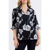 Foxcroft Agnes Poppy Print Three-quarter Sleeve Popover Top