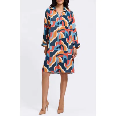 Foxcroft Agnes Print Corduroy Long Sleeve Dress In Multi