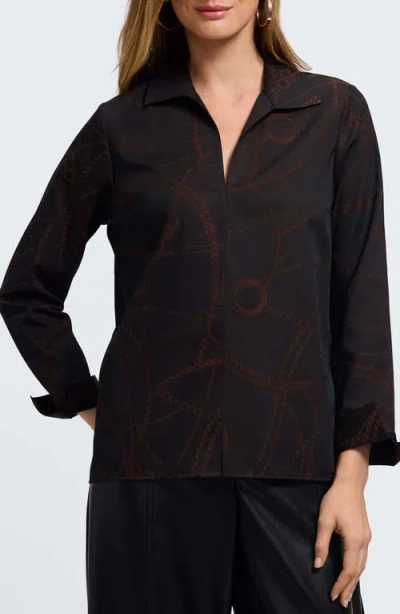 Foxcroft Agnes Print Popover Shirt In Brown