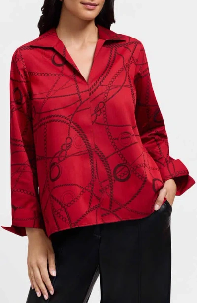 Foxcroft Agnes Print Popover Shirt In Red