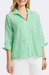 Foxcroft Agnes Print Three-quarter Sleeve Popover Top In Green