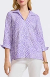 Foxcroft Agnes Print Three-quarter Sleeve Popover Top In Purple