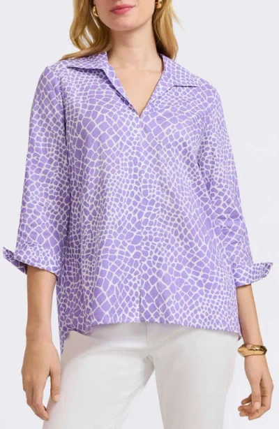 Foxcroft Agnes Print Three-quarter Sleeve Popover Top In Amethyst/white