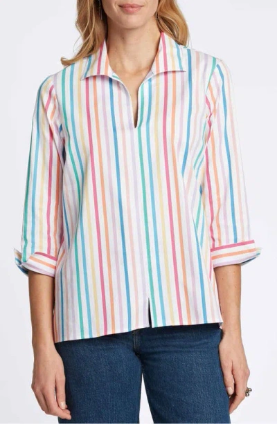 Foxcroft Agnes Rainbow Stripe Shirt In Multi Stripe