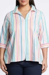 Foxcroft Agnes Rainbow Stripe Shirt In White Multi Stripe