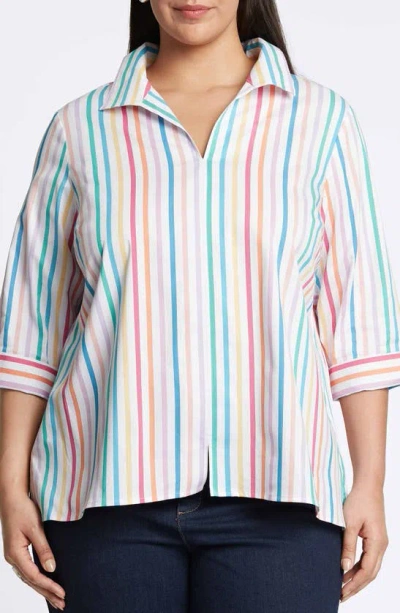Foxcroft Agnes Rainbow Stripe Shirt In Multi Stripe