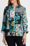 Foxcroft Agnes Sateen Top In Teal Multi