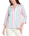 Foxcroft Meghan Rainbow Stripe Button-up Shirt In White