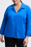 Foxcroft Agnes Smocked Cuff Blouse In Cobalt Blue