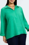 Foxcroft Agnes Smocked Cuff Blouse In Kelly Green