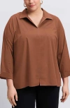 Foxcroft Agnes Smocked Cuff Blouse In Macchiato