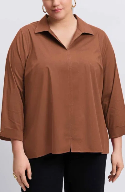 Foxcroft Agnes Smocked Cuff Blouse In Macchiato