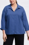 Foxcroft Agnes Smocked Cuff Blouse In Pacific Blue