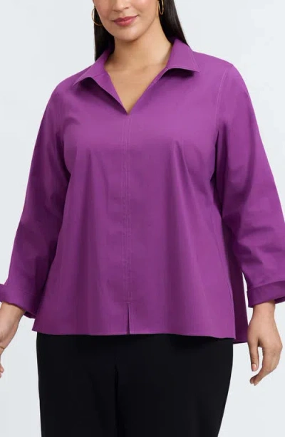 Foxcroft Agnes Smocked Cuff Blouse In Purple