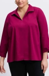 Foxcroft Agnes Smocked Cuff Blouse In Sangria